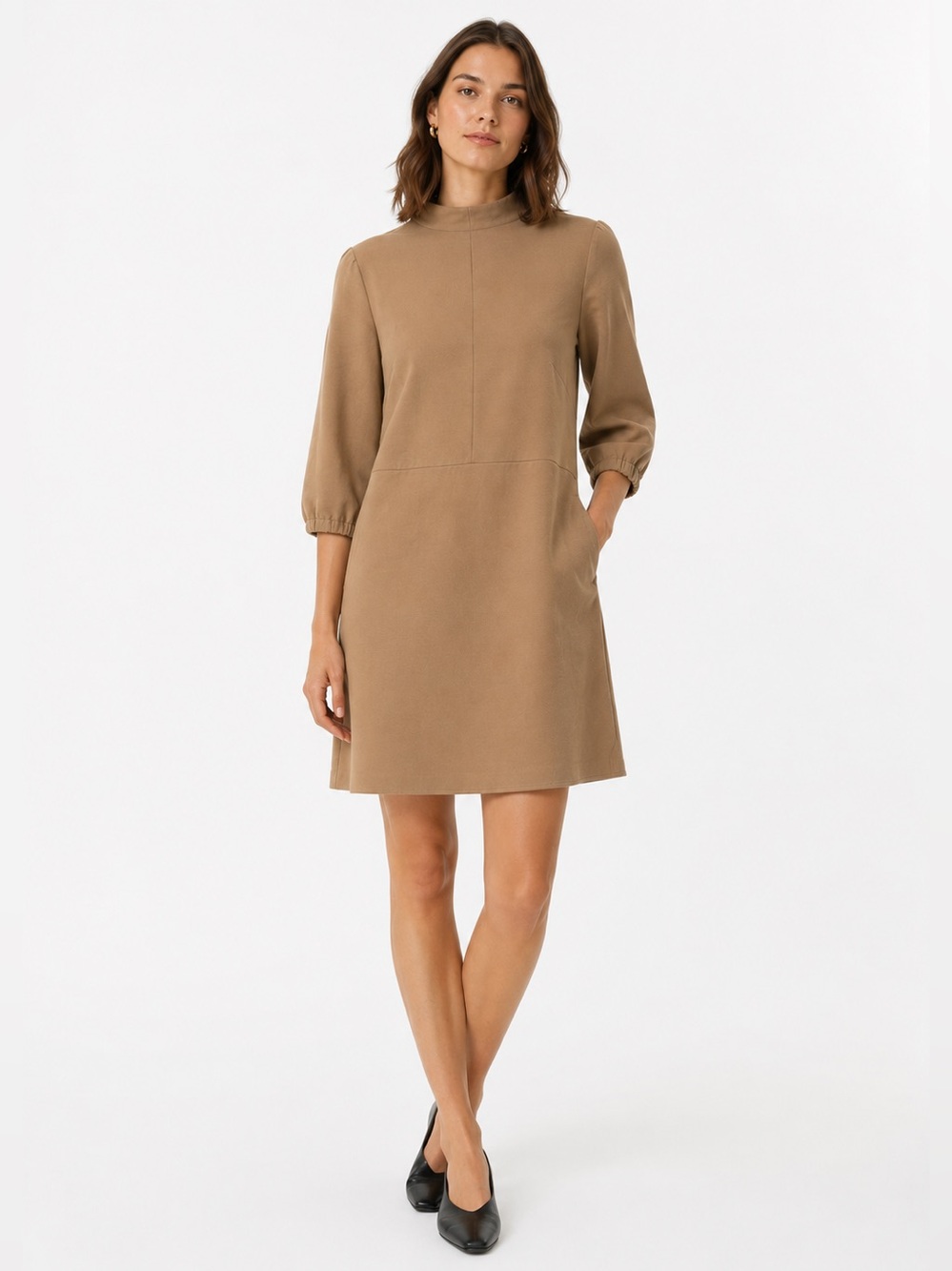 Tibi 8 Khaki Designer Tailored Sheath Dress Puff Sleeves Quiet Luxury Classic